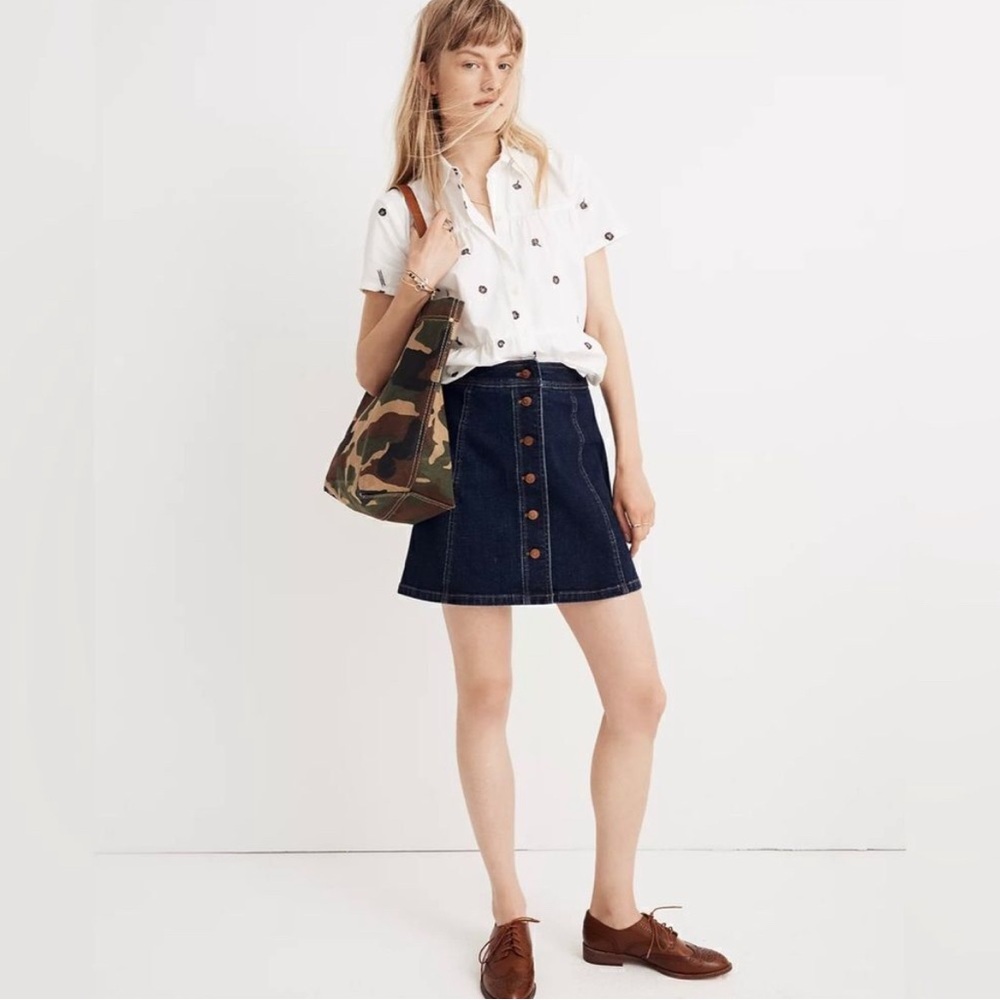 Madewell Dark Blue Button-Up Mini Skirt